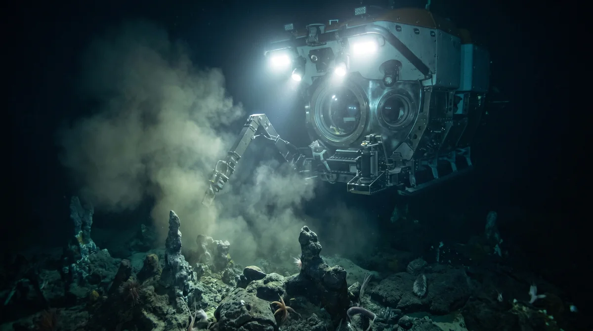 A deep-sea submersible exploring the dark ocean floor