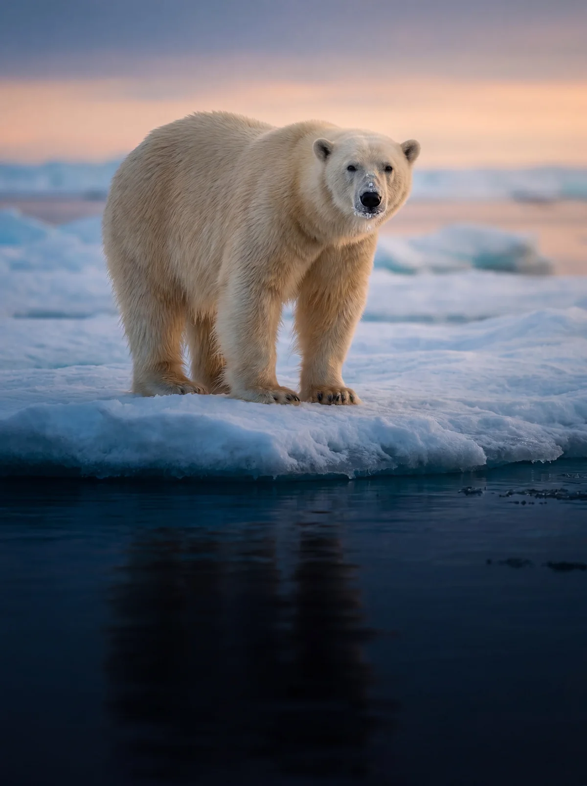 A snowy polar landscape with Arctic wildlife