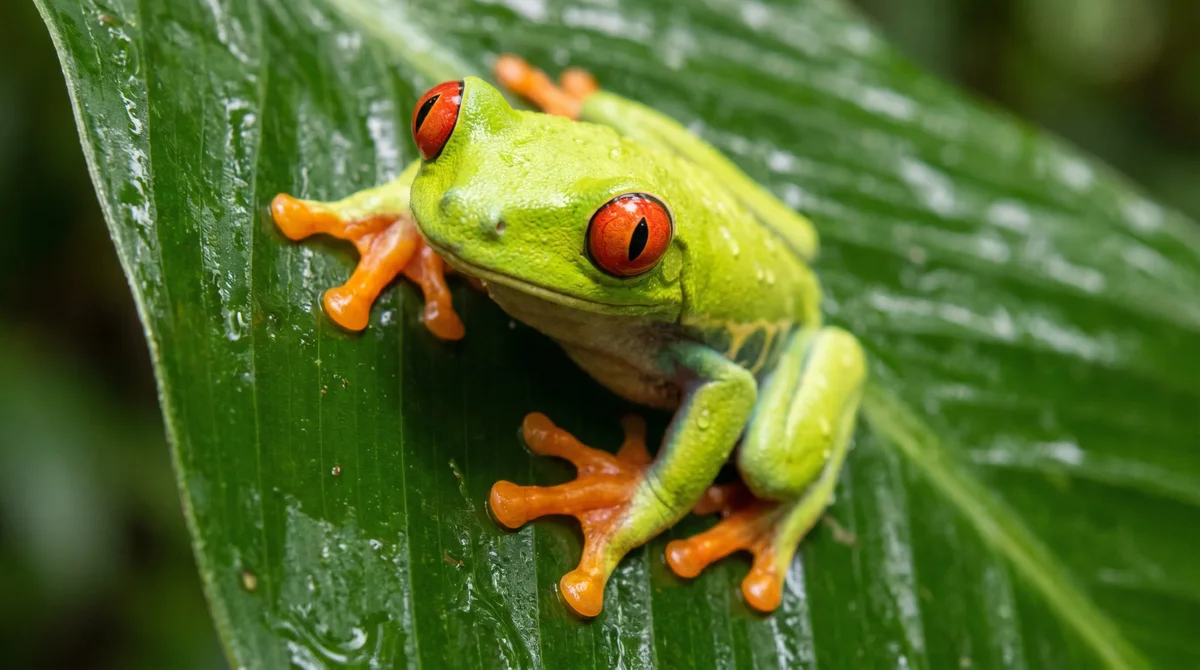A red-eyed tree frog on a leaf