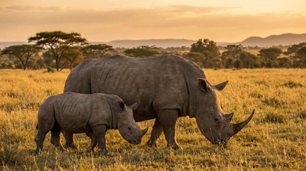 A white rhino mother and calf